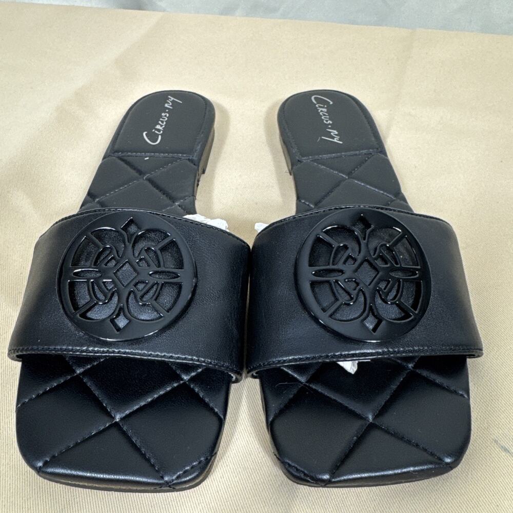 Circus NY Sam Edelman Womens 8.5 Black Slide Sandals Quilted Logo Medallion